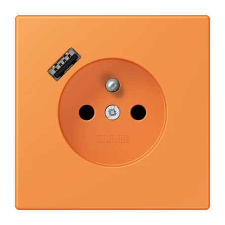 Steckdose, französisch/belgisches System mit USB-Ladegerät (JUNG Quick Charge®), Safety Plus, Thermoplast lackiert, orange clair