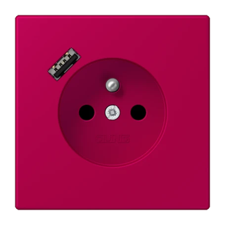 Steckdose, französisch/belgisches System mit USB-Ladegerät (JUNG Quick Charge®), Safety Plus, Thermoplast lackiert, rouge rubia