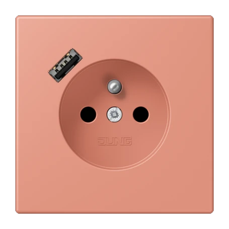 Steckdose, französisch/belgisches System mit USB-Ladegerät (JUNG Quick Charge®), Safety Plus, Thermoplast lackiert, l'ocre rouge moyen