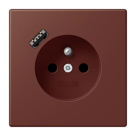 Steckdose, französisch/belgisches System mit USB-Ladegerät (JUNG Quick Charge®), Safety Plus, Thermoplast lackiert, terre sienne brûlée 31