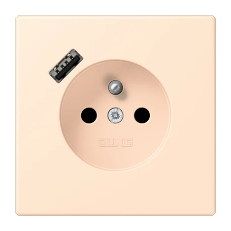 Steckdose, französisch/belgisches System mit USB-Ladegerät (JUNG Quick Charge®), Safety Plus, Thermoplast lackiert, terre sienne pâle
