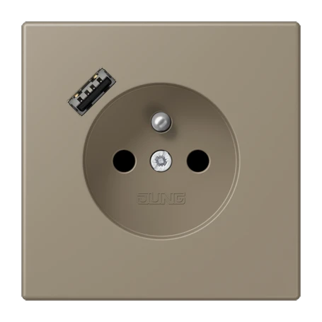 Steckdose, französisch/belgisches System mit USB-Ladegerät (JUNG Quick Charge®), Safety Plus, Thermoplast lackiert, ombre naturelle moyenne