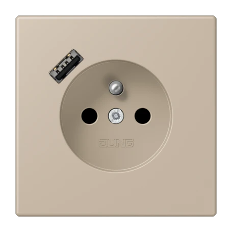 Steckdose, französisch/belgisches System mit USB-Ladegerät (JUNG Quick Charge®), Safety Plus, Thermoplast lackiert, ombre naturelle claire