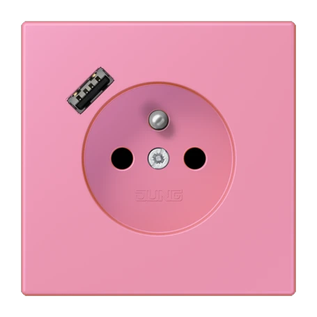 Steckdose, französisch/belgisches System mit USB-Ladegerät (JUNG Quick Charge®), Safety Plus, Thermoplast lackiert, rose vif