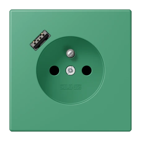 Steckdose, französisch/belgisches System mit USB-Ladegerät (JUNG Quick Charge®), Safety Plus, Thermoplast lackiert, vert 59