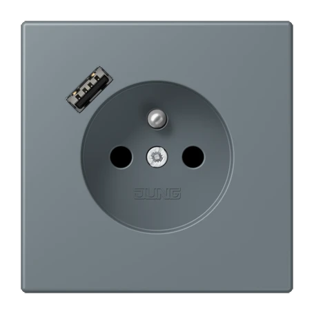 Steckdose, französisch/belgisches System mit USB-Ladegerät (JUNG Quick Charge®), Safety Plus, Thermoplast lackiert, gris 59