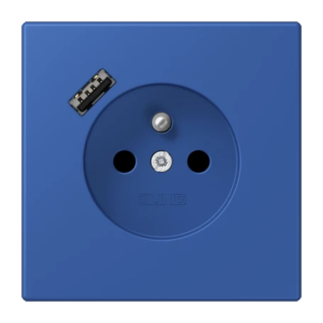Steckdose, französisch/belgisches System mit USB-Ladegerät (JUNG Quick Charge®), Safety Plus, Thermoplast lackiert, bleu outremer 59