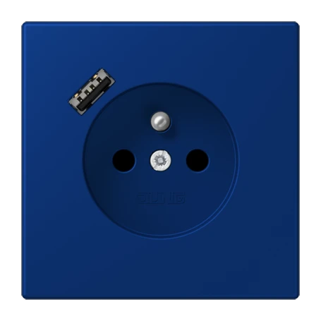 Steckdose, französisch/belgisches System mit USB-Ladegerät (JUNG Quick Charge®), Safety Plus, Thermoplast lackiert, bleu outremer foncé