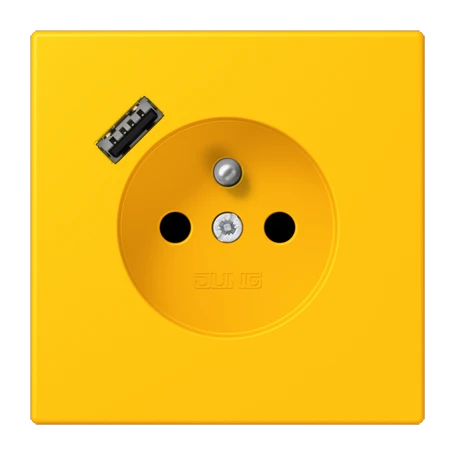 Steckdose, französisch/belgisches System mit USB-Ladegerät (JUNG Quick Charge®), Safety Plus, Thermoplast lackiert, le jaune vif