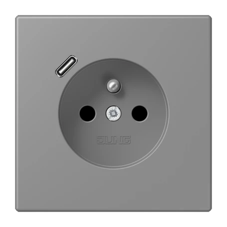 Steckdose, französisch/belgisches System mit USB-Ladegerät (JUNG Quick Charge®), Safety Plus, Thermoplast lackiert, gris 31 (32011)