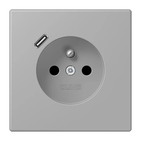 Steckdose, französisch/belgisches System mit USB-Ladegerät (JUNG Quick Charge®), Safety Plus, Thermoplast lackiert, gris moyen (32012)