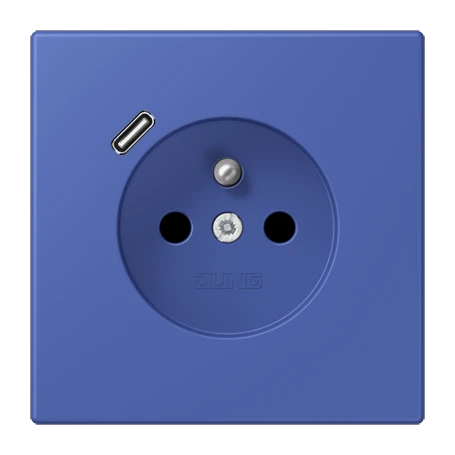 Steckdose, französisch/belgisches System mit USB-Ladegerät (JUNG Quick Charge®), Safety Plus, Thermoplast lackiert, bleu outremer 31