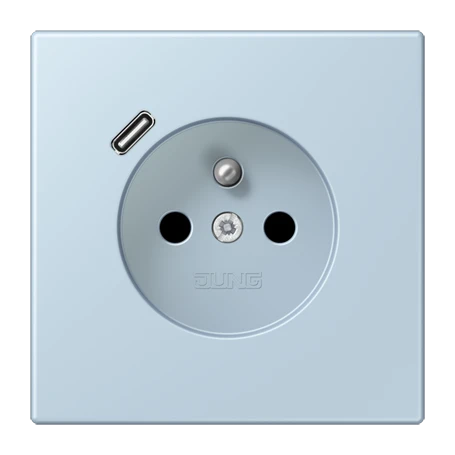 Steckdose, französisch/belgisches System mit USB-Ladegerät (JUNG Quick Charge®), Safety Plus, Thermoplast lackiert, outremer clair