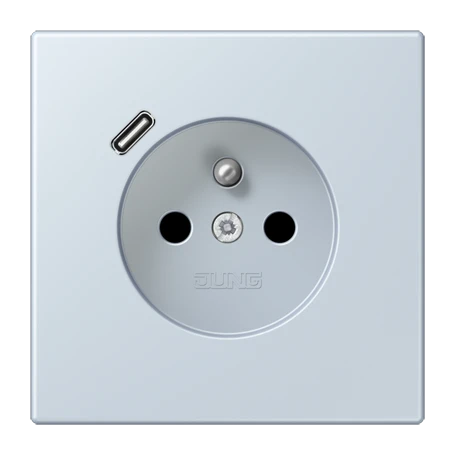 Steckdose, französisch/belgisches System mit USB-Ladegerät (JUNG Quick Charge®), Safety Plus, Thermoplast lackiert, outremer pale