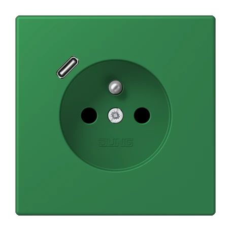 Steckdose, französisch/belgisches System mit USB-Ladegerät (JUNG Quick Charge®), Safety Plus, Thermoplast lackiert, vert foncé