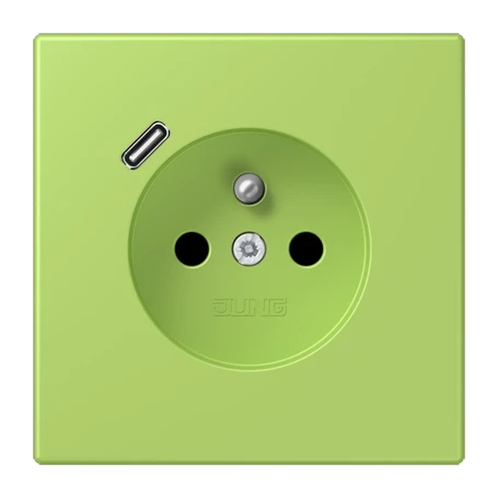 Steckdose, französisch/belgisches System mit USB-Ladegerät (JUNG Quick Charge®), Safety Plus, Thermoplast lackiert, vert clair