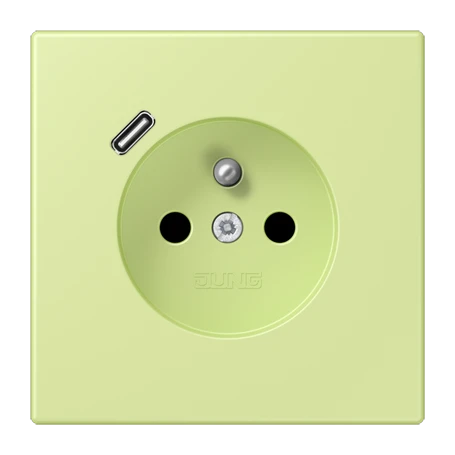 Steckdose, französisch/belgisches System mit USB-Ladegerät (JUNG Quick Charge®), Safety Plus, Thermoplast lackiert, vert jaune clair
