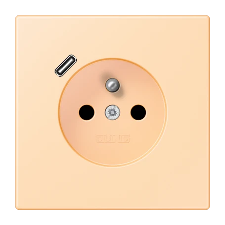 Steckdose, französisch/belgisches System mit USB-Ladegerät (JUNG Quick Charge®), Safety Plus, Thermoplast lackiert, ocre