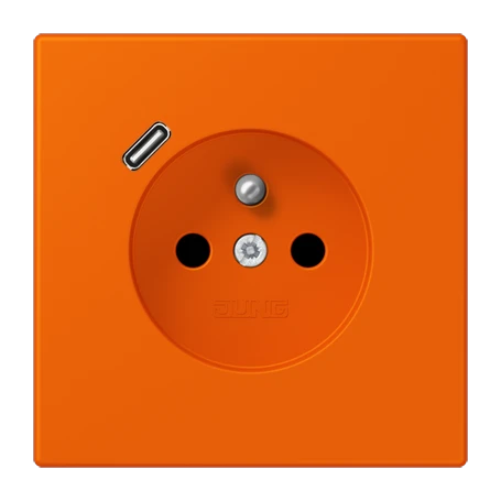 Steckdose, französisch/belgisches System mit USB-Ladegerät (JUNG Quick Charge®), Safety Plus, Thermoplast lackiert, orange