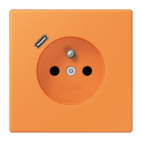 Steckdose, französisch/belgisches System mit USB-Ladegerät (JUNG Quick Charge®), Safety Plus, Thermoplast lackiert, orange clair
