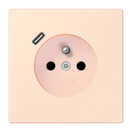 Steckdose, französisch/belgisches System mit USB-Ladegerät (JUNG Quick Charge®), Safety Plus, Thermoplast lackiert, orange pâle