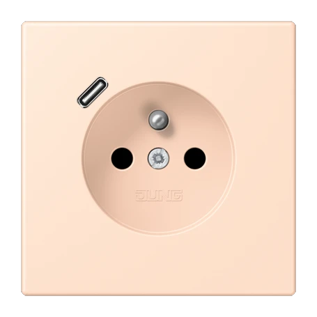 Steckdose, französisch/belgisches System mit USB-Ladegerät (JUNG Quick Charge®), Safety Plus, Thermoplast lackiert, rose pâle