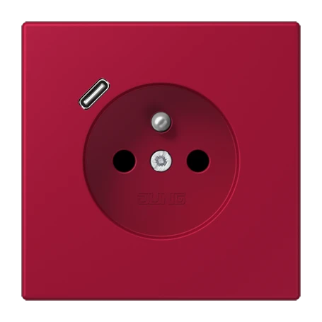 Steckdose, französisch/belgisches System mit USB-Ladegerät (JUNG Quick Charge®), Safety Plus, Thermoplast lackiert, rouge carmin
