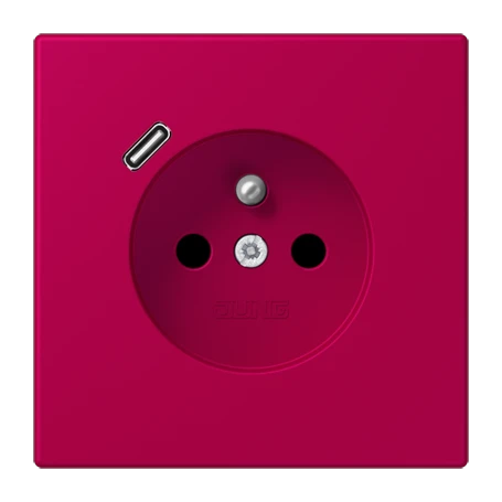 Steckdose, französisch/belgisches System mit USB-Ladegerät (JUNG Quick Charge®), Safety Plus, Thermoplast lackiert, rouge rubia