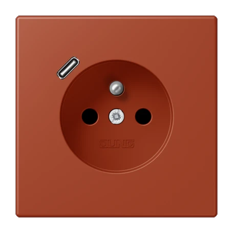 Steckdose, französisch/belgisches System mit USB-Ladegerät (JUNG Quick Charge®), Safety Plus, Thermoplast lackiert, l'ocre rouge