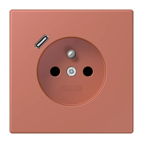 Steckdose, französisch/belgisches System mit USB-Ladegerät (JUNG Quick Charge®), Safety Plus, Thermoplast lackiert, terre sienne brique