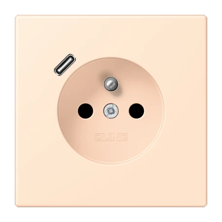 Steckdose, französisch/belgisches System mit USB-Ladegerät (JUNG Quick Charge®), Safety Plus, Thermoplast lackiert, terre sienne pâle