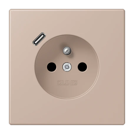 Steckdose, französisch/belgisches System mit USB-Ladegerät (JUNG Quick Charge®), Safety Plus, Thermoplast lackiert, ombre brûlée claire