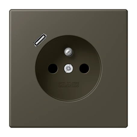 Steckdose, französisch/belgisches System mit USB-Ladegerät (JUNG Quick Charge®), Safety Plus, Thermoplast lackiert, ombre naturelle 31