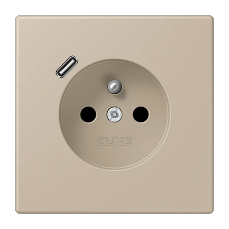 Steckdose, französisch/belgisches System mit USB-Ladegerät (JUNG Quick Charge®), Safety Plus, Thermoplast lackiert, ombre naturelle claire