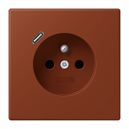 Steckdose, französisch/belgisches System mit USB-Ladegerät (JUNG Quick Charge®), Safety Plus, Thermoplast lackiert, terre sienne brûlée 59