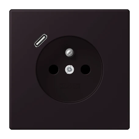 Steckdose, französisch/belgisches System mit USB-Ladegerät (JUNG Quick Charge®), Safety Plus, Thermoplast lackiert, noir d'ivoire