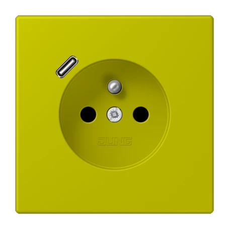 Steckdose, französisch/belgisches System mit USB-Ladegerät (JUNG Quick Charge®), Safety Plus, Thermoplast lackiert, vert olive vif