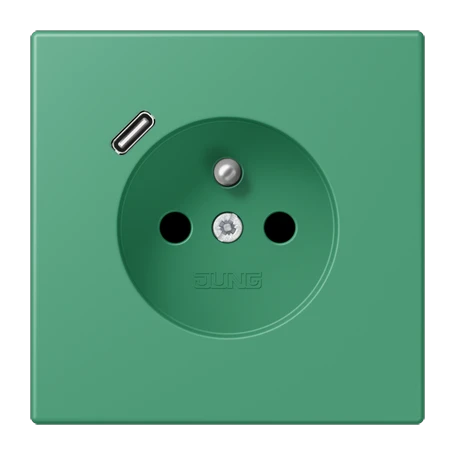Steckdose, französisch/belgisches System mit USB-Ladegerät (JUNG Quick Charge®), Safety Plus, Thermoplast lackiert, vert 59