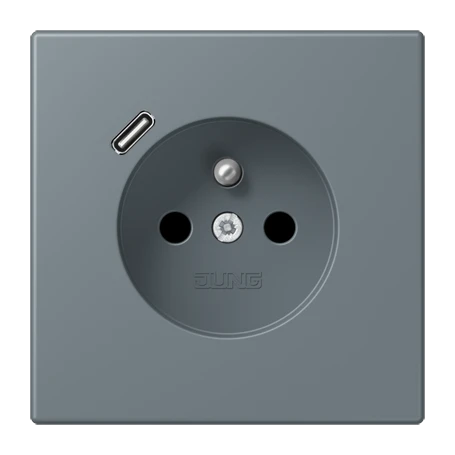 Steckdose, französisch/belgisches System mit USB-Ladegerät (JUNG Quick Charge®), Safety Plus, Thermoplast lackiert, gris 59