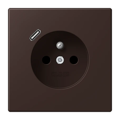 Steckdose, französisch/belgisches System mit USB-Ladegerät (JUNG Quick Charge®), Safety Plus, Thermoplast lackiert, terre d’ombre brûlée 59