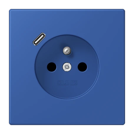 Steckdose, französisch/belgisches System mit USB-Ladegerät (JUNG Quick Charge®), Safety Plus, Thermoplast lackiert, bleu outremer 59