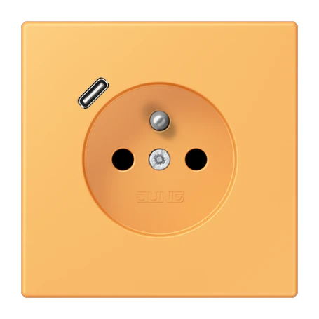 Steckdose, französisch/belgisches System mit USB-Ladegerät (JUNG Quick Charge®), Safety Plus, Thermoplast lackiert, ocre jaune clair