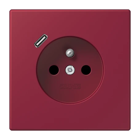 Steckdose, französisch/belgisches System mit USB-Ladegerät (JUNG Quick Charge®), Safety Plus, Thermoplast lackiert, le rubis