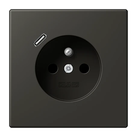 Steckdose, französisch/belgisches System mit USB-Ladegerät (JUNG Quick Charge®), Safety Plus, Thermoplast lackiert, ombre naturelle 59