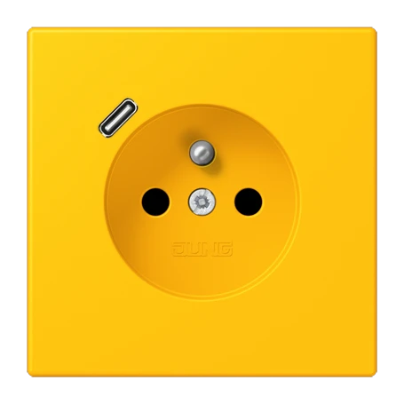 Steckdose, französisch/belgisches System mit USB-Ladegerät (JUNG Quick Charge®), Safety Plus, Thermoplast lackiert, le jaune vif
