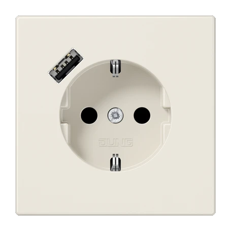 SCHUKO® socket with USB charger, Safety Plus, thermoplastic, ivory