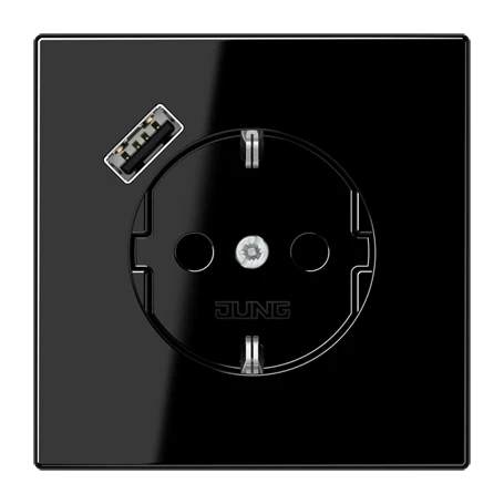 SCHUKO® socket with USB charger, Safety Plus, thermoplastic, black