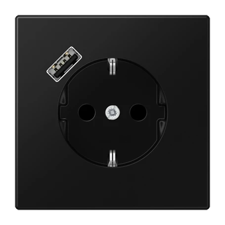 SCHUKO® socket with USB charger, Safety Plus, thermoplastic lacquered, matt graphite black 