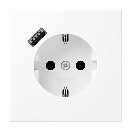 SCHUKO® socket with USB charger, Safety Plus, thermoplastic lacquered, matt snow white