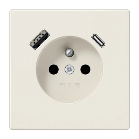 Prise, système français et belge avec chargeur USB, Safety Plus, thermoplastique, Ivoire